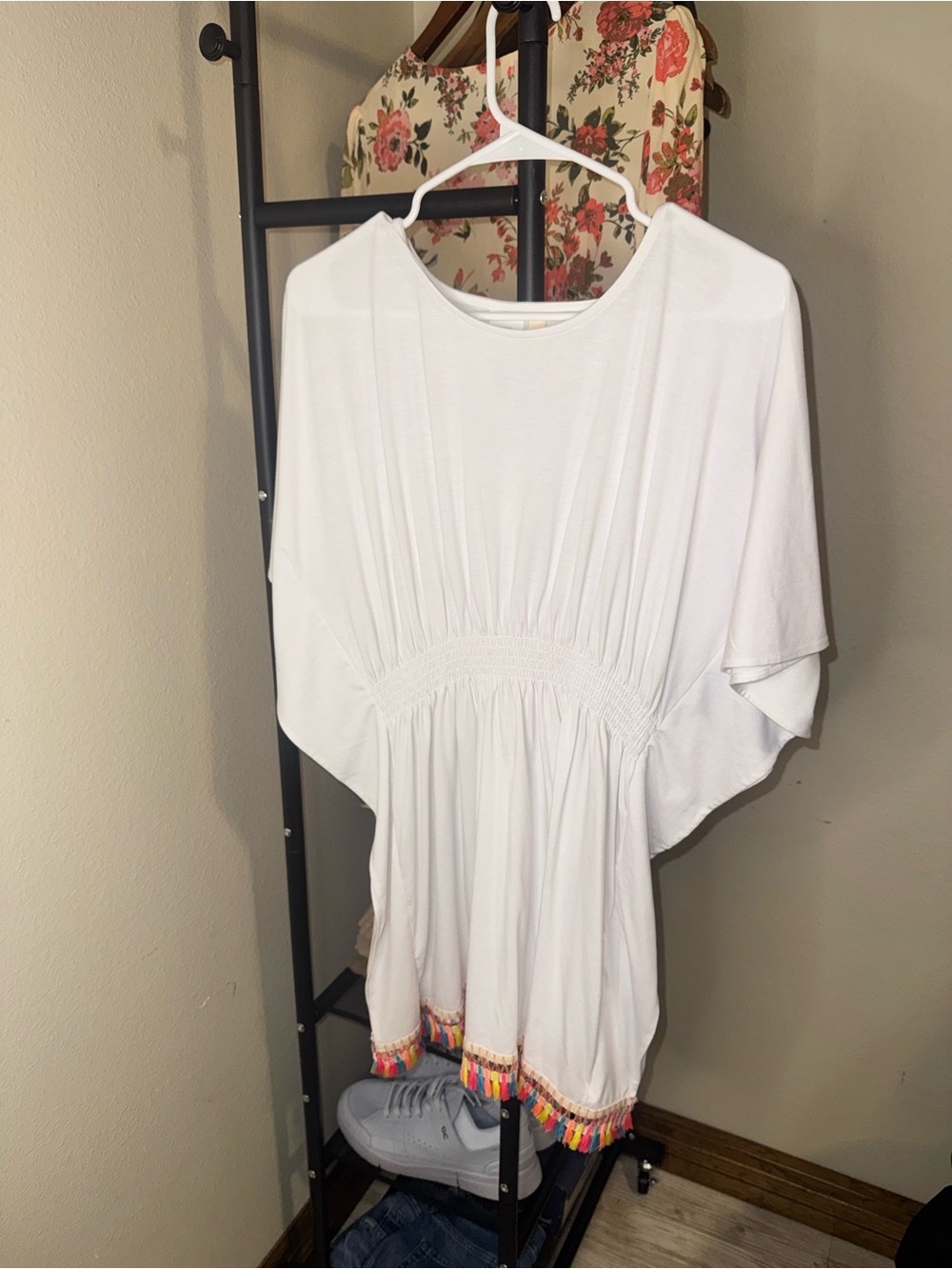 Hobie White Boho Tunic with Multicolor Fringe Hem